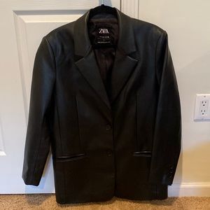 Zara Oversized Faux Leather Blazer